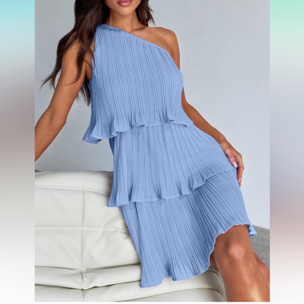Elegant One-Shoulder Blue Dress